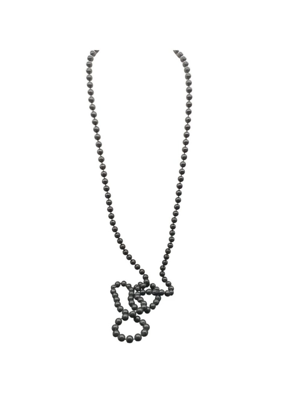 Black Beaded Vintage Necklace With Gold-Tone Clasp Extra Long Strand Jewelry